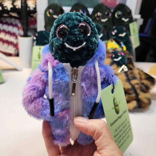 Emotional Support Pickle (Small Pink/Purple Fuzzy Jacket)